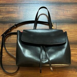 Mansur Gavriel “Lady” Black Leather Flap Crossbody Bag Italy Made Drawstring